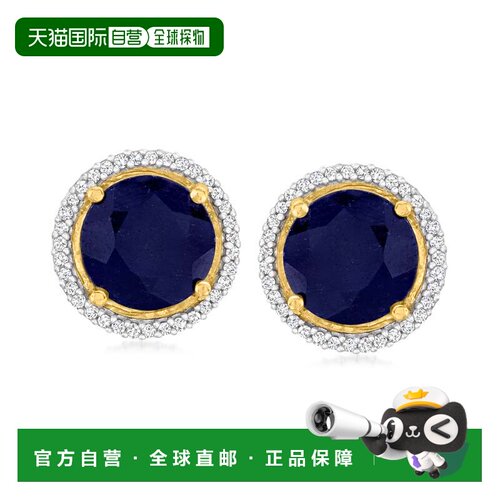 自营ross-simons罗斯-西蒙斯蓝宝石和 . 18kt 金钻石耳环 蓝色 美