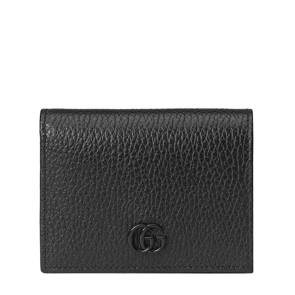 GUCCI/古驰 21秋冬新款GG Marmont系列 女士黑色皮革双G双折钱包