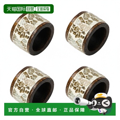 自营tiramisuGilded Mosaic & Wood Cuff Napkin Rings (Set of 4