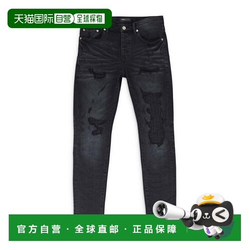自营purple brand紫色品牌黑色Lurex Repair Overdye P001牛仔裤-