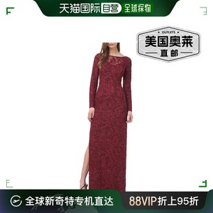 晚礼服 酒红色 collections女式 美国奥莱 直发 刺绣正式