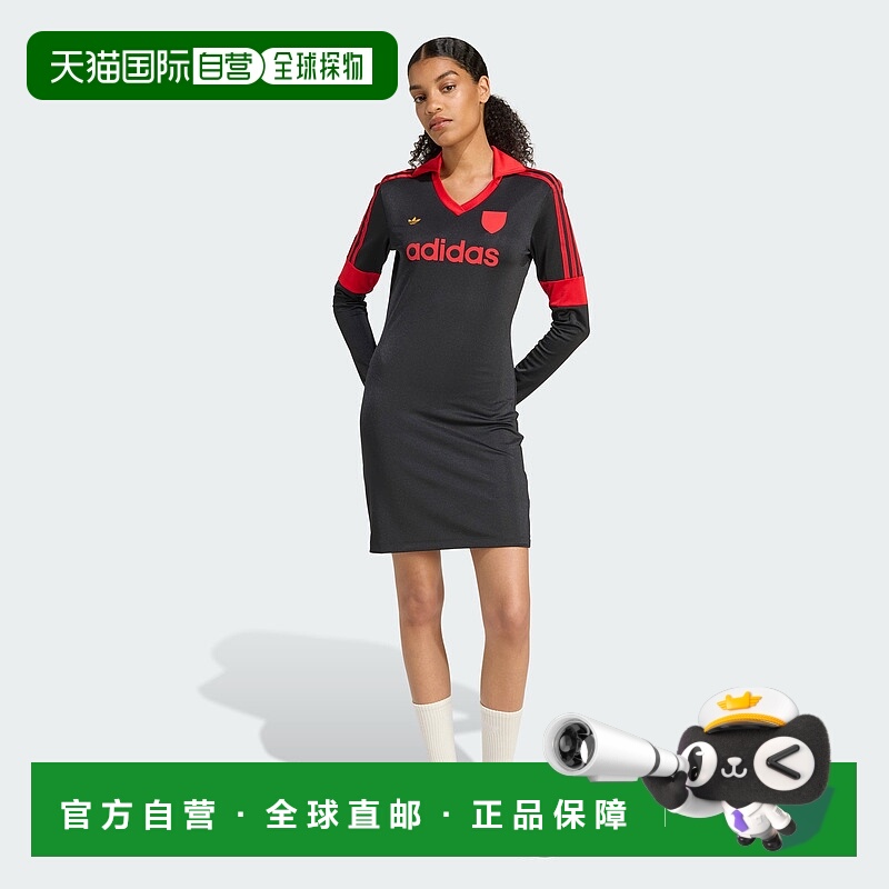 自营adidas阿迪达斯女式图案足球服连衣裙-黑色 美国奥莱直发