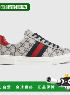 自营欧洲直邮Gucci古驰Ace系列女士米色和蓝色 Supreme 帆布女式