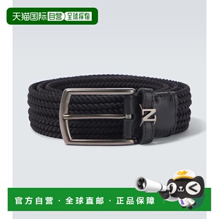 1h可退 香港直邮潮奢 zegna 杰尼亚 男士 编织皮革饰边皮带