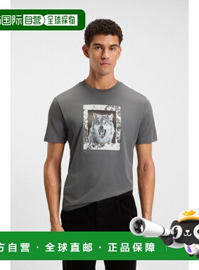 自营欧洲直邮Hugo Boss 男士灰色棉logo标识短袖T恤