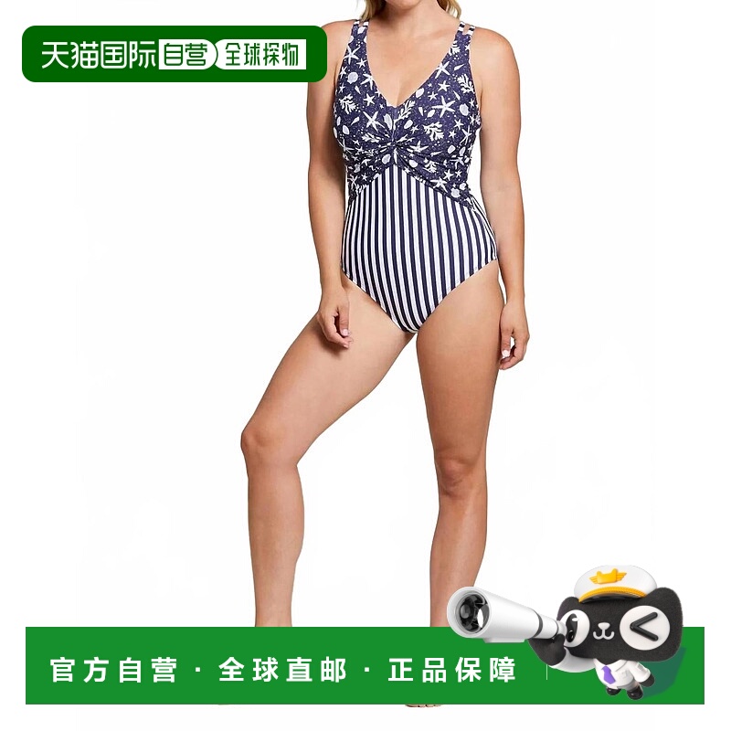 自营tribalOceana海军蓝海军蓝印花连体泳衣海军蓝白色 美国奥莱