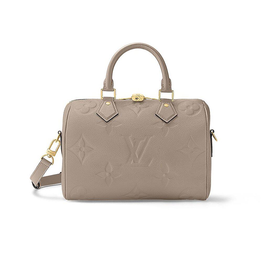 LV/路易威登 24新款Speedy 25女士鸽子灰色皮革老花单肩包