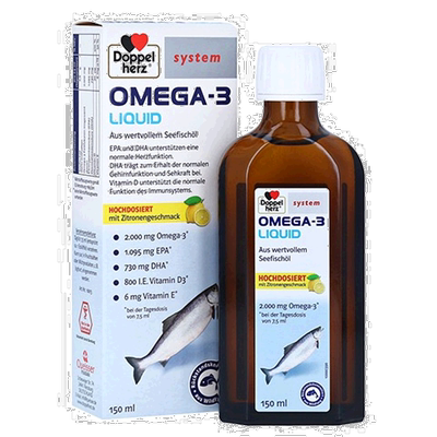 欧洲直邮德国双心Doppelherz药店版Omega3鱼油柠檬味口服液150ml