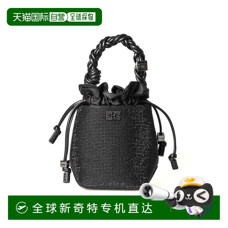 自营 ganni带编织手柄的莱茵石表带包-黑色 美国奥莱直发