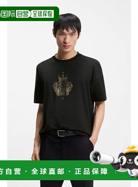 自营欧洲直邮Hugo Boss 男士黑色棉艺术图案短袖T恤