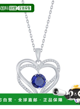 自营 simonaSterling Silver Double Heart CZ Pendant  w/Chain