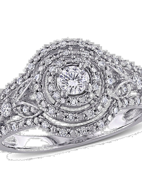 自营 Mimi & Max 1/2 克拉 TDW 钻石光环簇订婚戒指 10k 白金 -