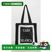 香港直邮Casablanca 女士 拉菲草编织手提包 1h可退 black黑色 舒