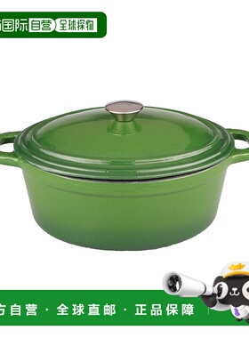 自营BergHOFF Neo 8Qt 铸铁椭圆覆盖荷兰烤箱，绿色 美国奥莱直发