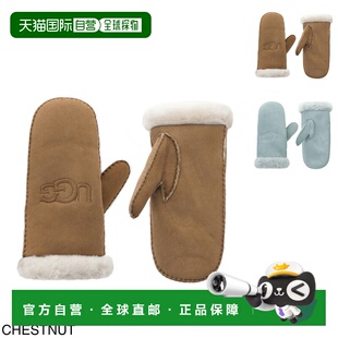 日本直邮UGG Australia 女士羊皮刺绣连指手套 20932 栗色 带刺绣