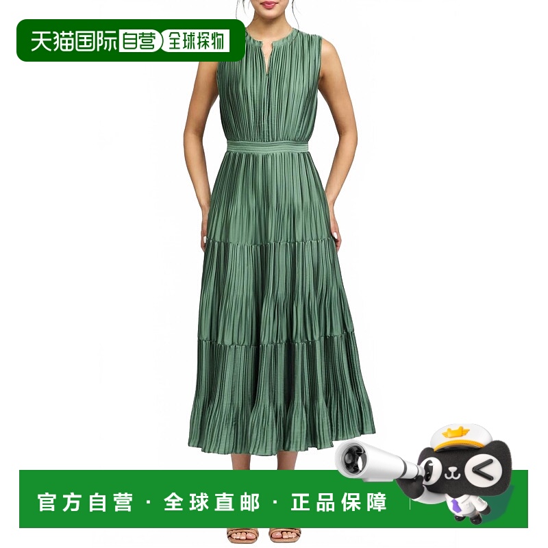 自营current airBethany Pleated Tiered Dress In Green - green