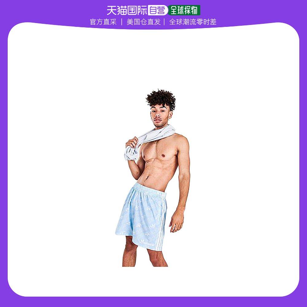 美国直邮Adidas阿迪达斯男士休闲裤logo印花夏季短裤简约时尚蓝色