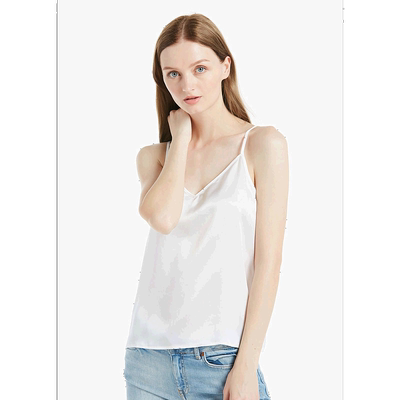 自营 lilysilkV 领前后真丝吊带背心 - 白色 美国奥莱直发性感
