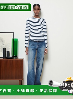 自营欧洲直邮APC 女士白色/蓝色条纹棉T恤