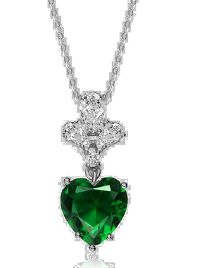 自营 genevive纯银绿色立方氧化锆心形吊坠项链 绿色 美国奥莱直