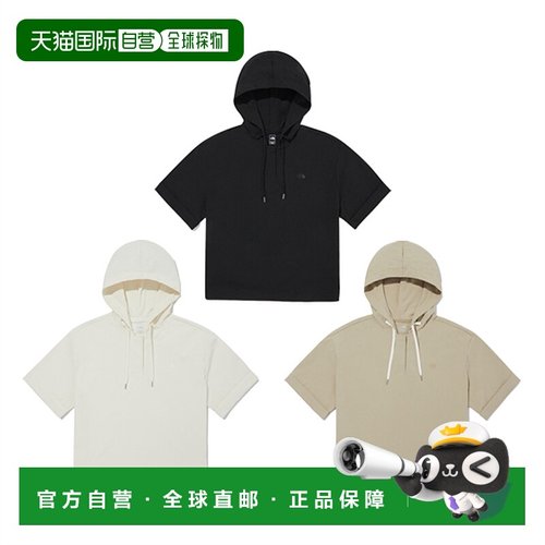 韩国直邮北面 Logo印花连帽套头短袖 T恤 女款 米色