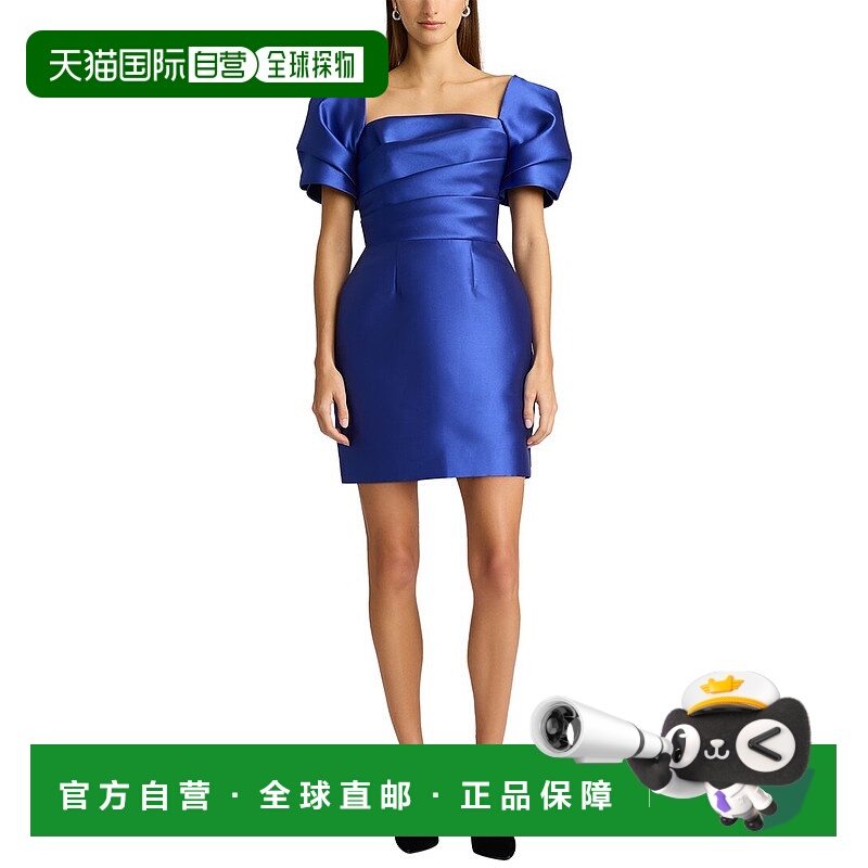 自营Zac Posen褶皱袖迷你连衣裙-蓝色 美国奥莱直发包臀裙