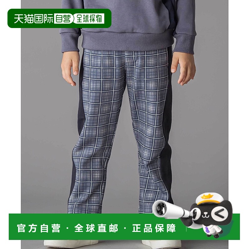 1h可退 日本直邮BeBe Petits Pois Vert 儿童格纹棉质宽松长裤 双