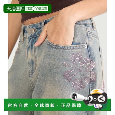 自营Aeropostale Low-Rise Baggy Wide Leg Rhinestone Flower Je
