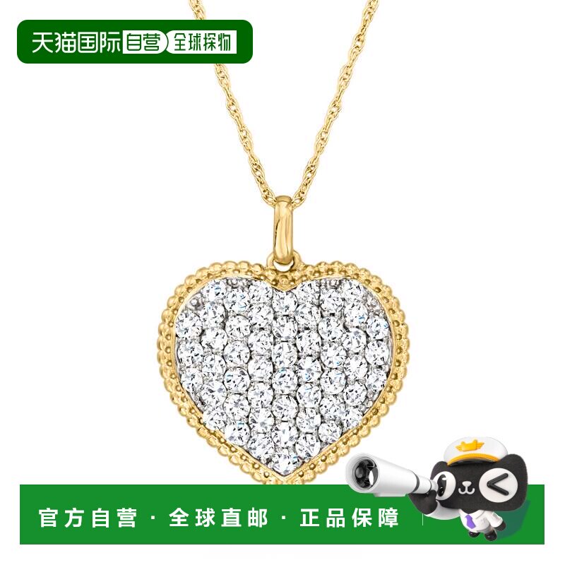 自营Ross-Simons 14kt 黄金密钉钻石心形吊坠项链 - 18 英寸 美国