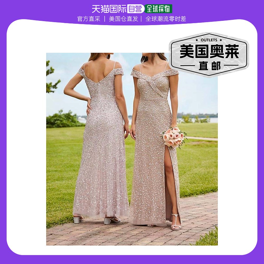 adrianna papellAll Over Sequin Gown In Taupe taupe 【美国奥 女装/女士精品 连衣裙 原图主图