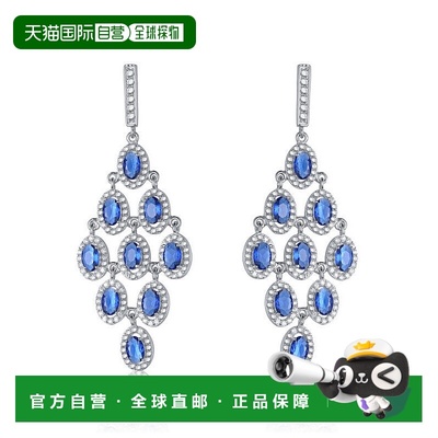 GENEVIVE 纯银蓝宝石方晶锆石吊灯耳环 - 蓝色 【美国奥莱】直发