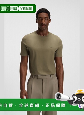 自营欧洲直邮Hugo Boss 男士绿色棉logo标识短袖T恤