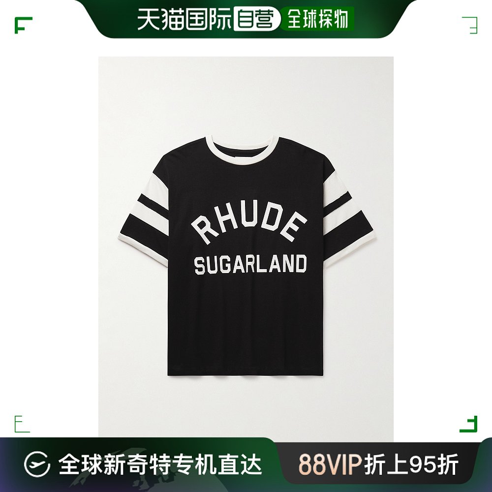 香港直邮潮奢 Rhude 男士 Sugarland 徽标印花条纹棉针织T恤 RHPS