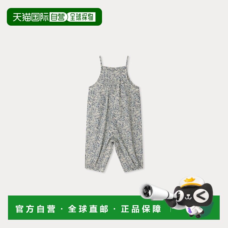 欧洲直邮Bonpoint小樱桃 婴儿靛蓝色/白色有机棉碎花背带裤