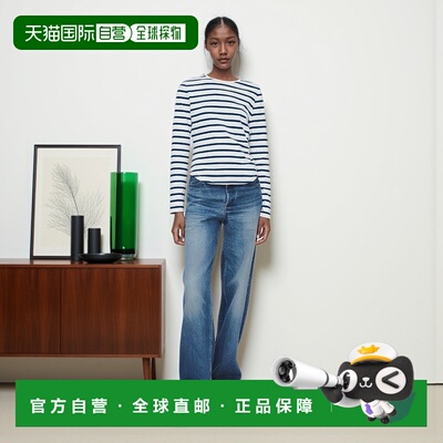 自营欧洲直邮APC 女士白色/蓝色条纹棉T恤