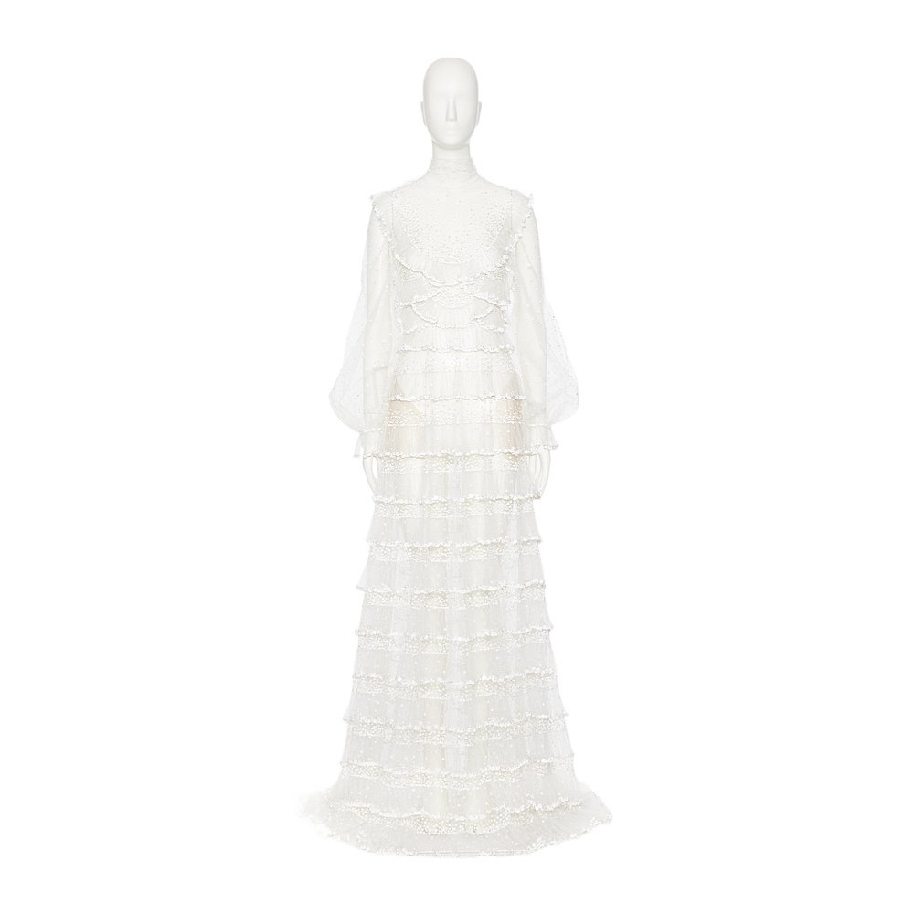 VALENTINO 女士连衣裙 BVDJ851EDA03 AW2024 白色 长袖礼服裙