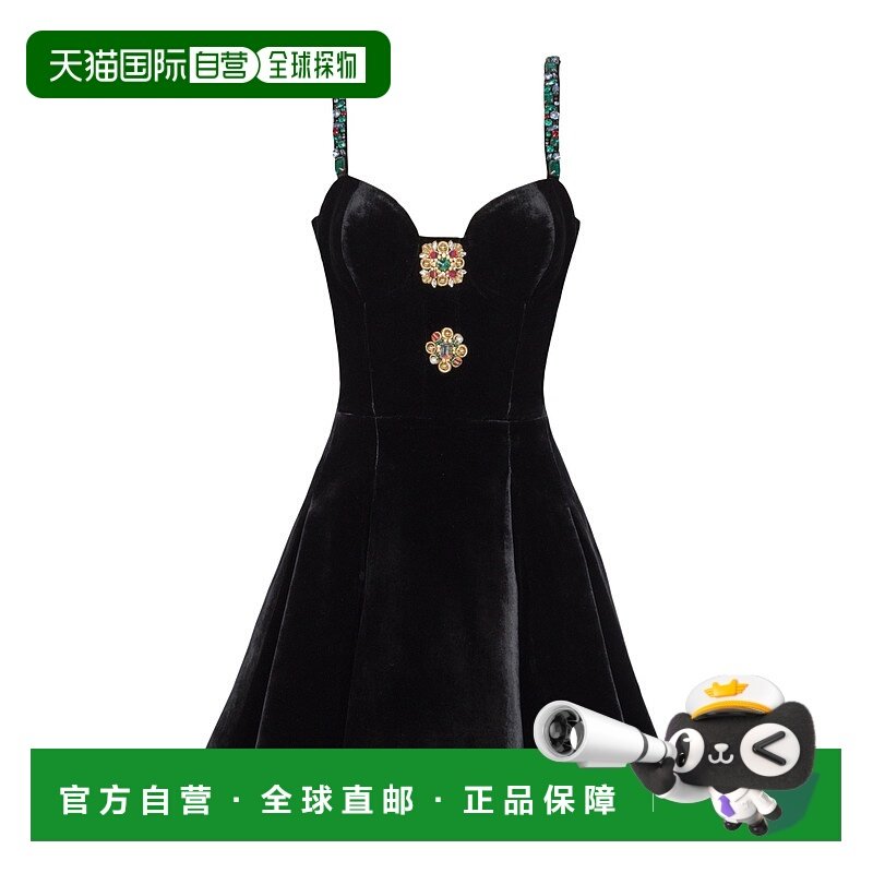 1h可退 香港直邮Balmain 缀饰吊带丝绒连衣裙 GF1R2545PD38