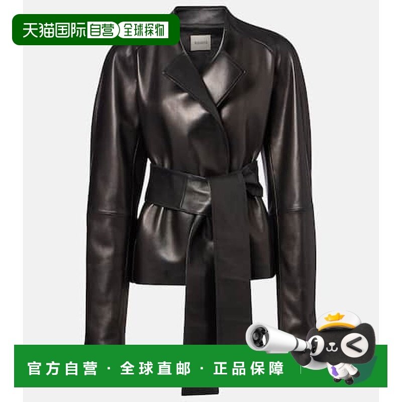1h可退 香港直邮潮奢 KHAITE 女士 Edith 束带皮革夹克 black黑色