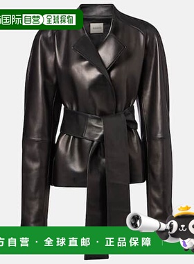 1h可退 香港直邮潮奢 KHAITE 女士 Edith 束带皮革夹克 black黑色