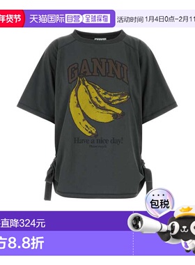 1h可退 香港直邮潮奢 GANNI 甘尼 女士 深灰棉质宽松款T恤 A10500