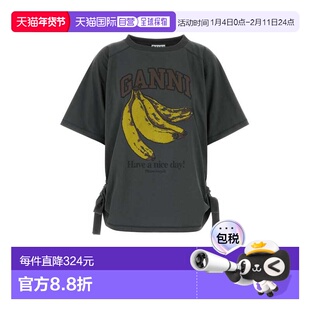 1h可退 香港直邮潮奢 GANNI 甘尼 女士 深灰棉质宽松款T恤 A10500