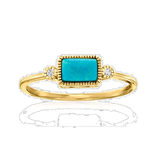 自营 Ross-Simons 14 克拉黄金绿松石和钻石重音戒指 - 白色 美国