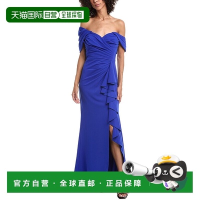 自营Tadashi Shoji修身褶边褶皱礼服-蓝色 美国奥莱直发连衣裙