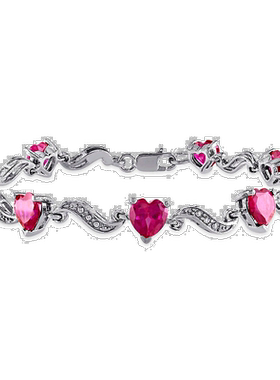 自营Mimi & Max 钻石和 9 1/10 克拉 TGW 心形红宝石手链 925 纯