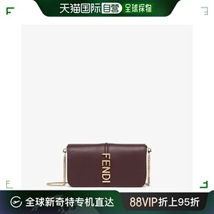 香港直邮潮奢 女士graphy链带皮夹酒红色皮夹 芬迪 Fendi