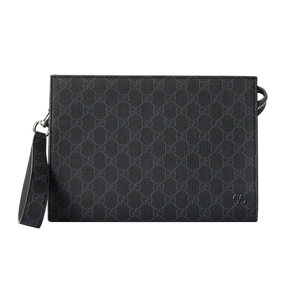 GUCCI/古驰 24新款男士黑色帆布双G图案拉链开合手拿包