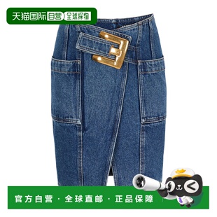 1h可退 香港直邮Balmain 开衩牛仔半身裙 GF1LBB28DG08a字裙