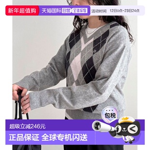 1h可退 日本直邮FREDY & GLOSTER 女装 宽松V领阿甘纹针织衫 刺绣