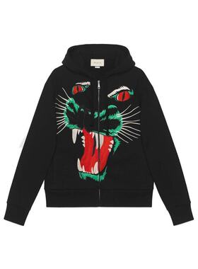 Gucci 豹头刺绣连帽休闲夹克 554795XJAOC