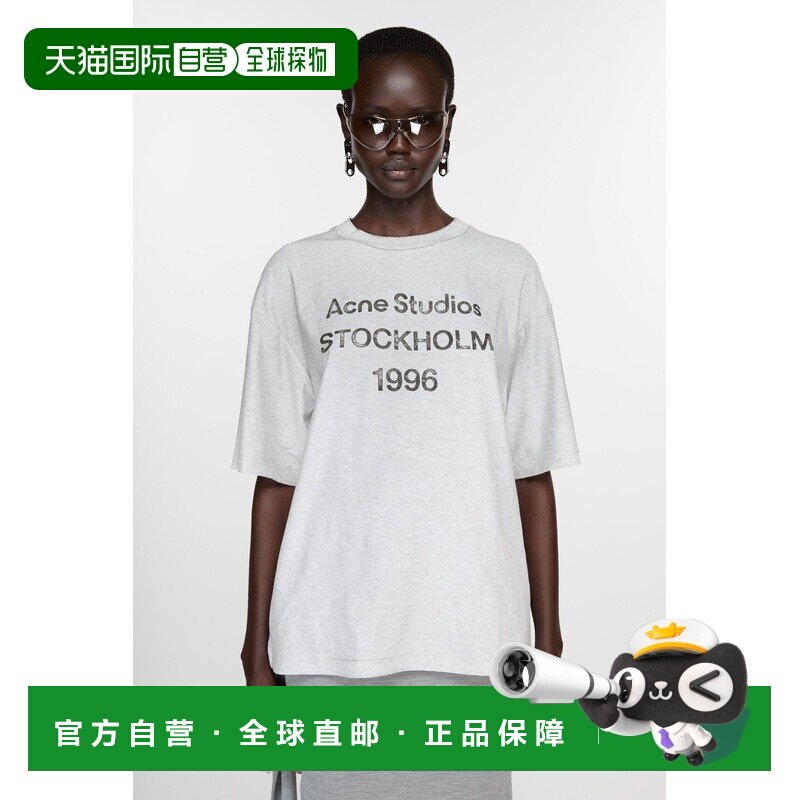 自营欧洲直邮Acne Studios  FW25男女通用浅灰色棉T恤短袖图片